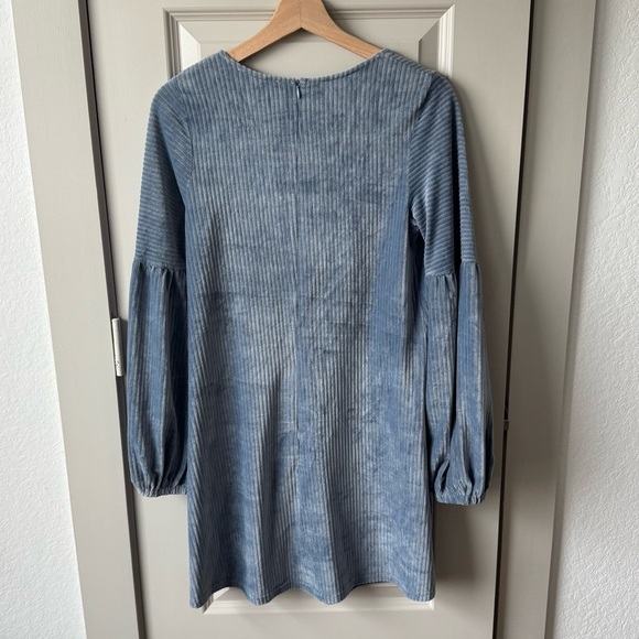 Altar’d State Velvet Powder Blue Long Balloon Sleeve Mini Dress Size XSmall - Picture 5 of 6